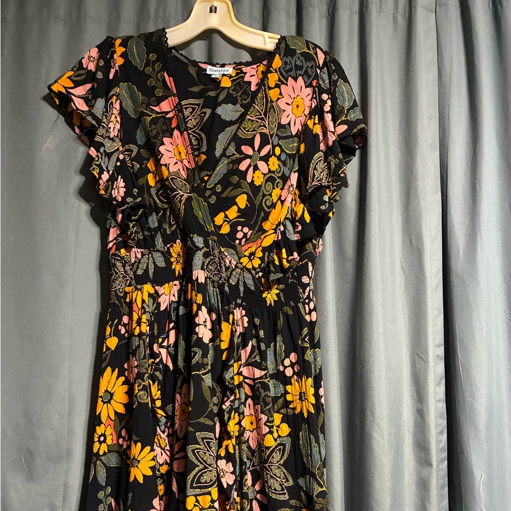 Floral Print Dress with Ruffle Sleeves